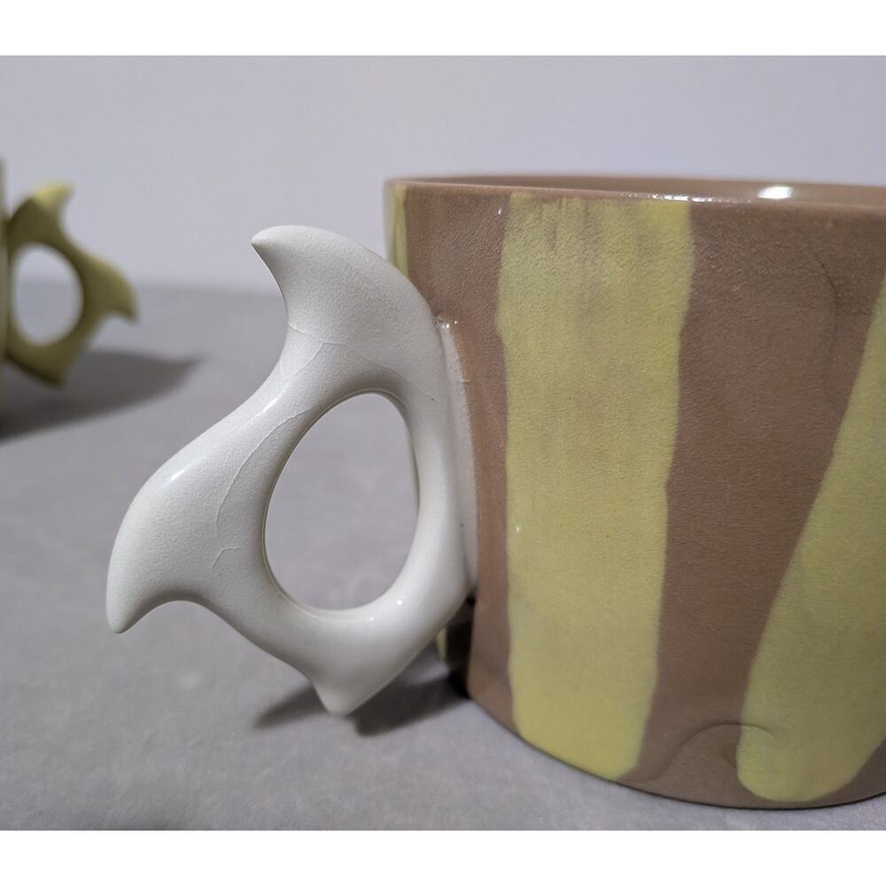 John Quick Penland 2024 Brown & Green Striped Unique Art Pottery Mugs Set Of 2 - Picture 8 of 15